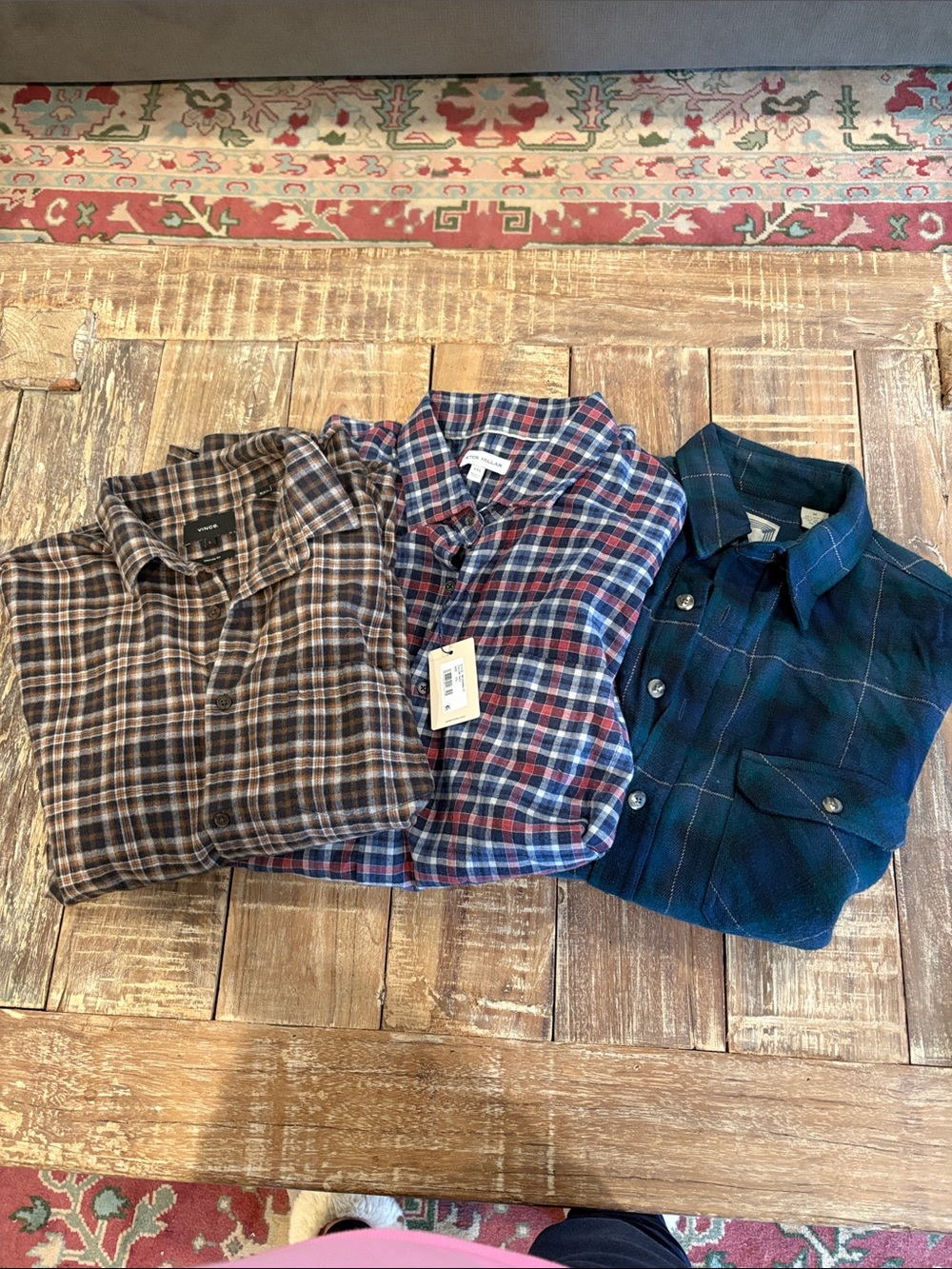 Bundle Lot of three men’s long sleeve flannel shirts Vince Peter Millar NK Ranch